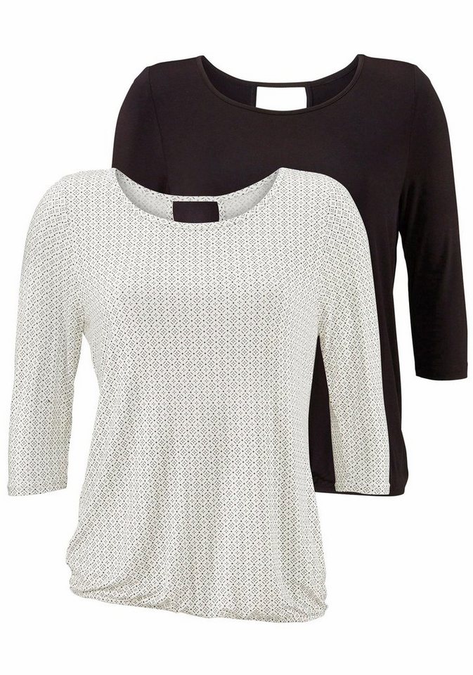 LASCANA 3/4-Arm-Shirt mit modischem Cut-out (2er-Pack) aus weichem Viskose-Stretch von LASCANA