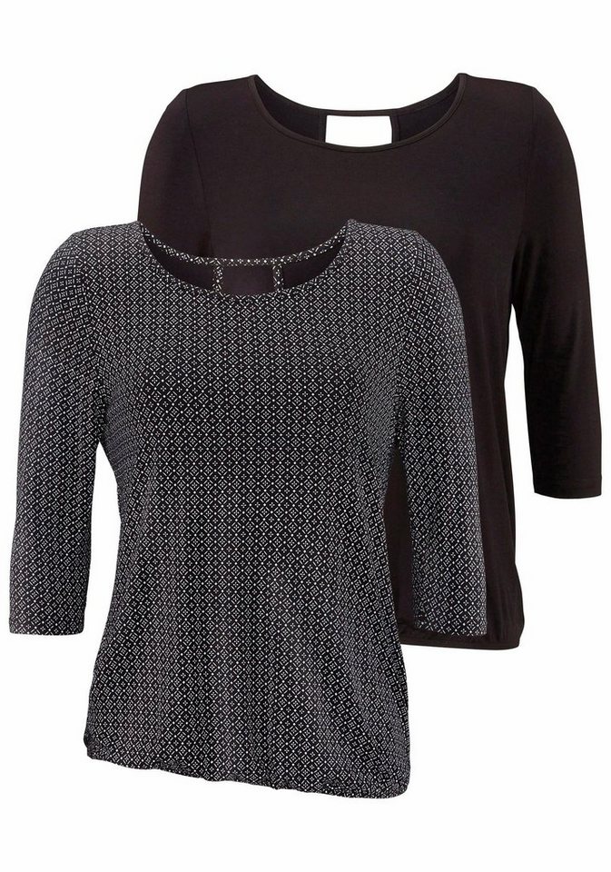 LASCANA 3/4-Arm-Shirt mit modischem Cut-out (2er-Pack) aus weichem Viskose-Stretch von LASCANA