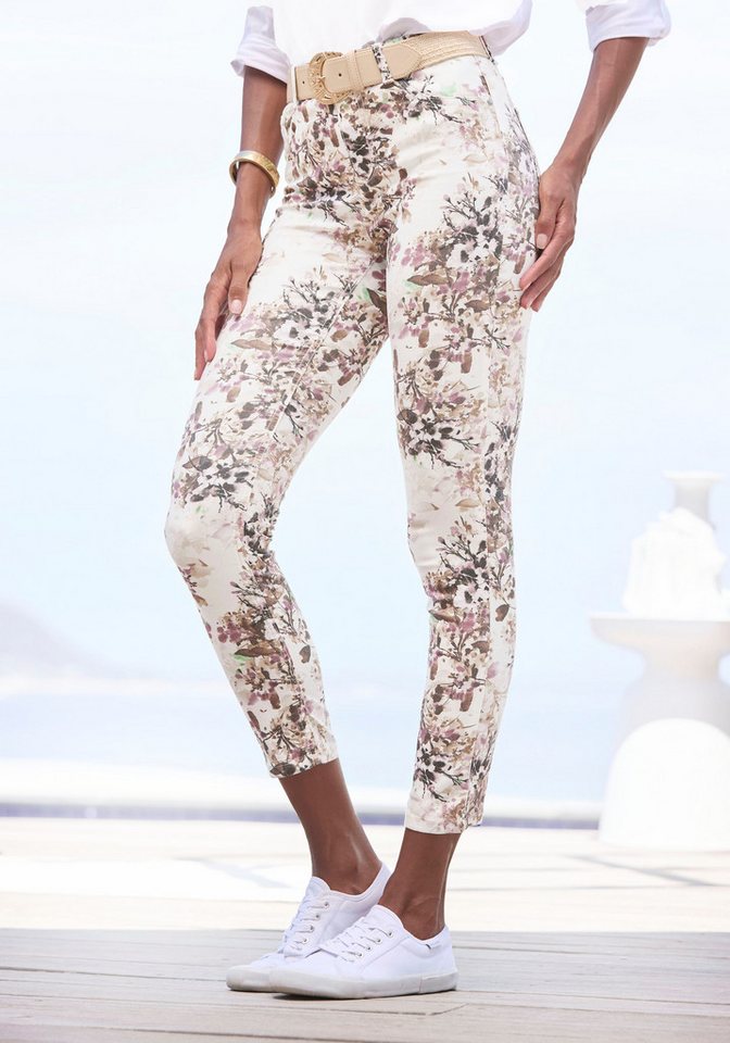 LASCANA 7/8-Jeggings mit Blumendruck, sommerliche Skinny Jeans aus elastischem Baumwoll-Mix von LASCANA
