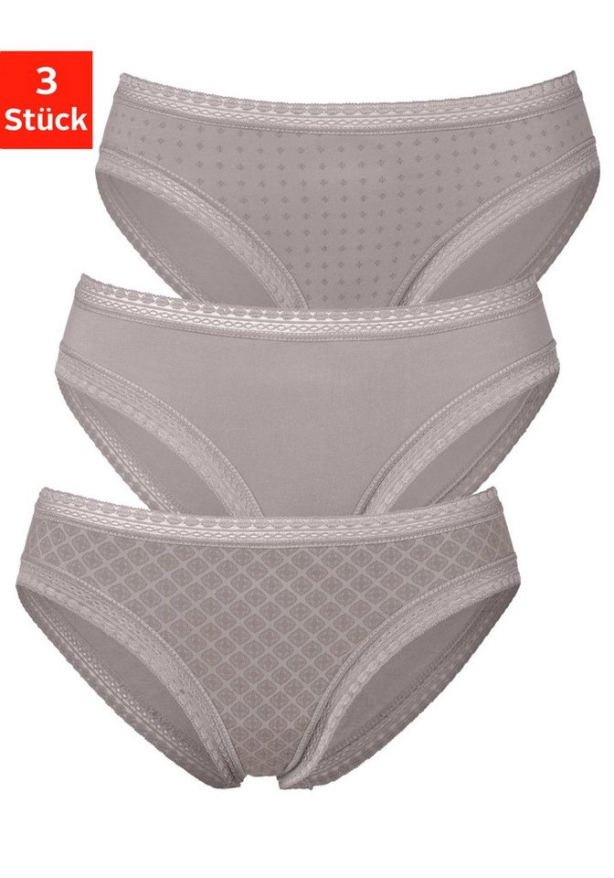 LASCANA Bikinislip (3er-Pack) aus elastischer Baumwolle mit weicher Spitze von LASCANA