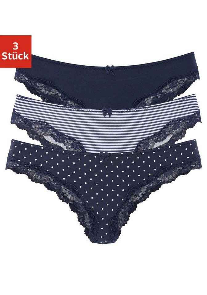LASCANA Brasilslip (3er-Pack) aus elastischer Baumwolle mit zarter Spitze von LASCANA