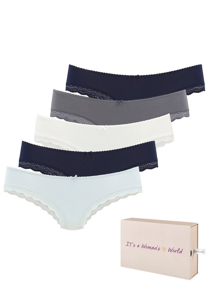 LASCANA Brasilslip (5er-Pack) aus elastischer Baumwolle mit zarter Spitze, mit Aufbewahrungsbox von LASCANA