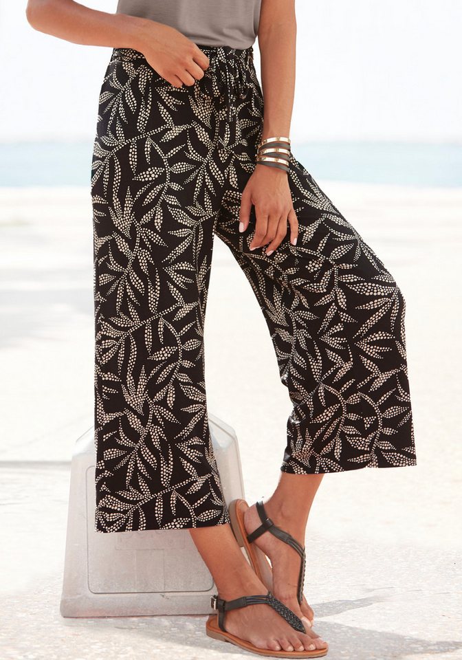 LASCANA Culotte (mit Bindegürtel) mit Blätterdruck, luftige Sommerhose in 7/8-Länge, Strandhose von LASCANA