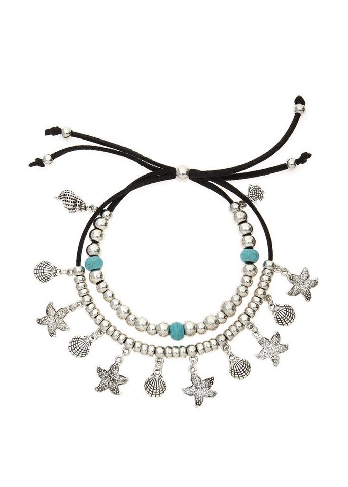 LASCANA Fußkette mit Anhänger in Layer Look, 2 reihiges Fußkettchen mit muschelförmige Anhänger von LASCANA