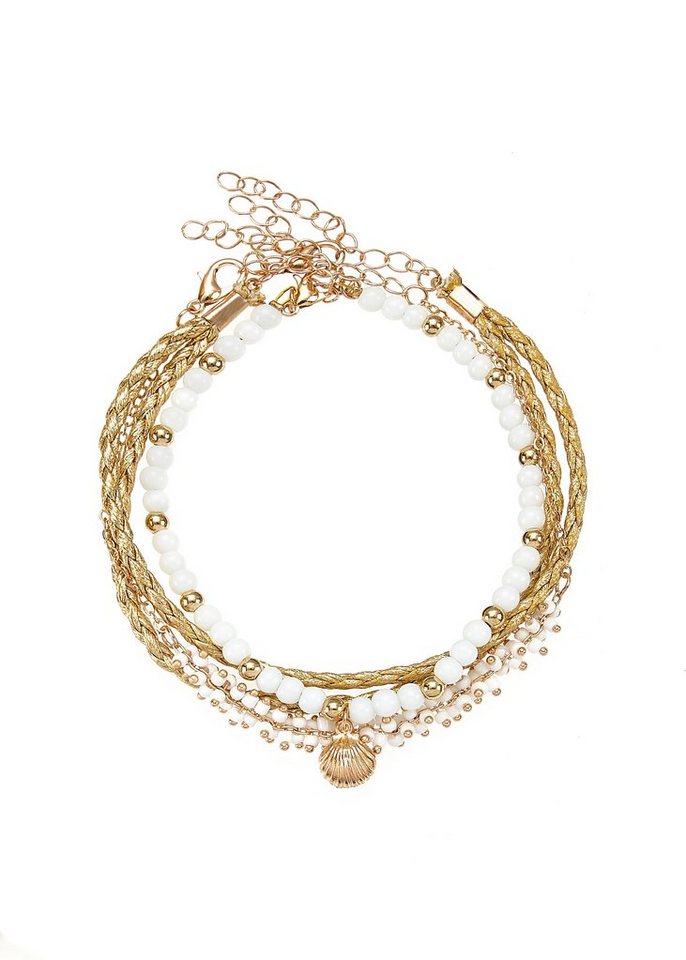 LASCANA Fußketten Set 3 einzelne Fußkettchen in Boho Stil (3-tlg), und Glasperlen, Fußkettchen mit Anhänger von LASCANA