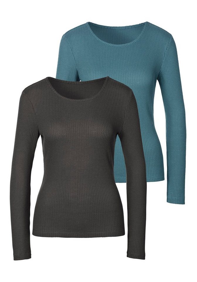 LASCANA Langarmshirt in modischer Piqué-Optik (2er-Pack) aus weicher Qualität mit Viskose von LASCANA