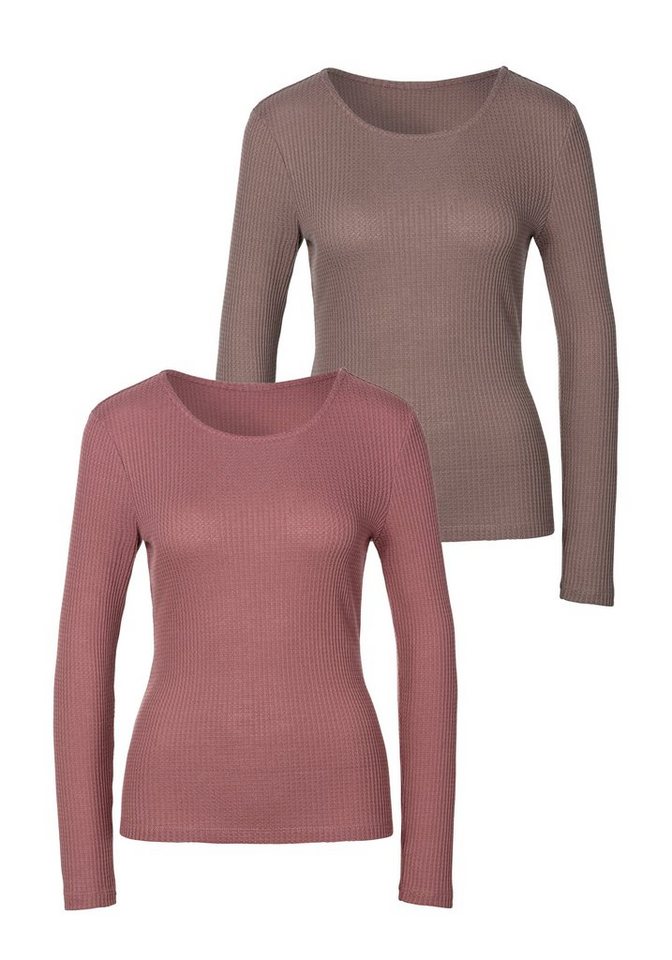 LASCANA Langarmshirt in modischer Piqué-Optik (2er-Pack) aus weicher Qualität mit Viskose von LASCANA