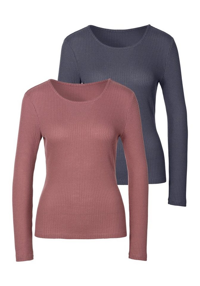 LASCANA Langarmshirt in modischer Piqué-Optik (2er-Pack) aus weicher Qualität mit Viskose von LASCANA