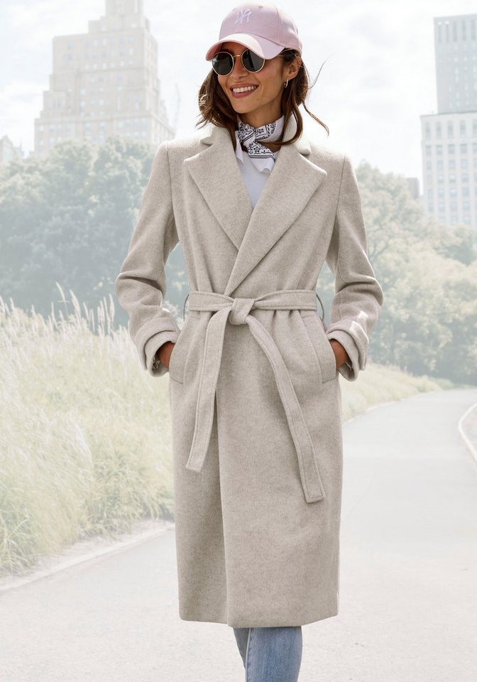 LASCANA Langmantel (mit Bindegürtel) mit Reverskragen, eleganter Damenmantel von LASCANA