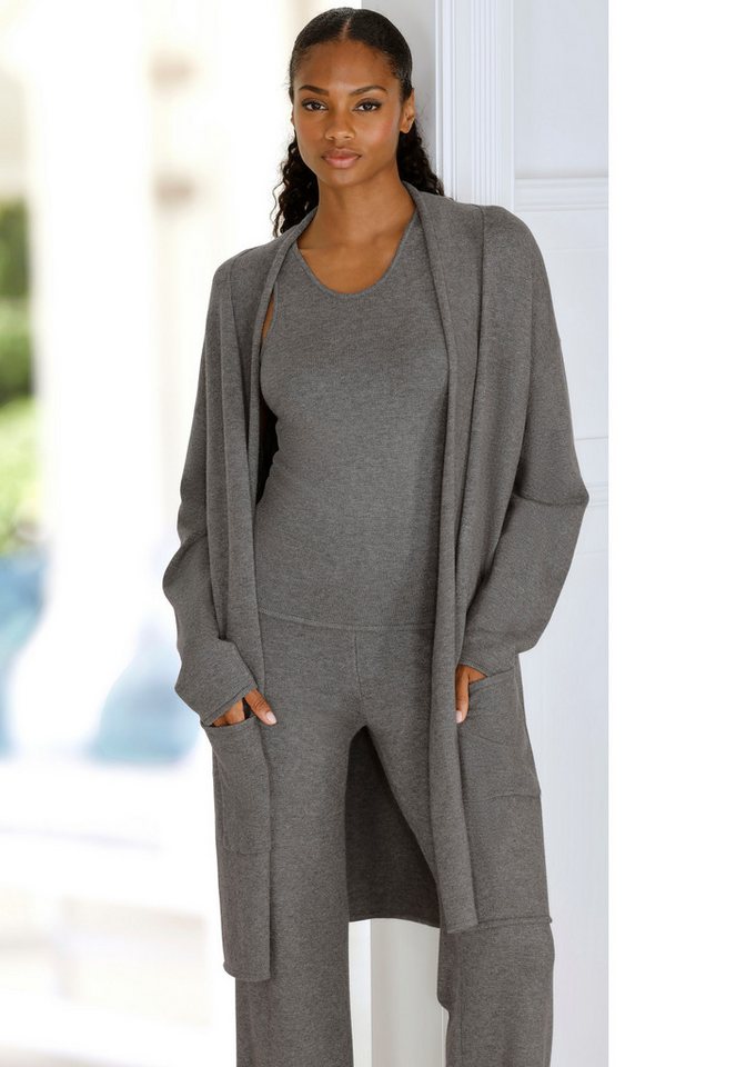 LASCANA Longstrickjacke mit aufgesetzte Taschen und Umlegekragen, Loungewear von LASCANA
