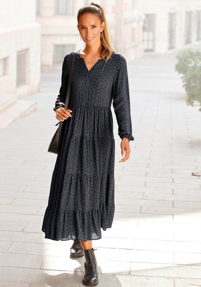 LASCANA Maxikleid mit Alloverprint und Volants, langärmlig, Druckkleid, casual-chic von LASCANA