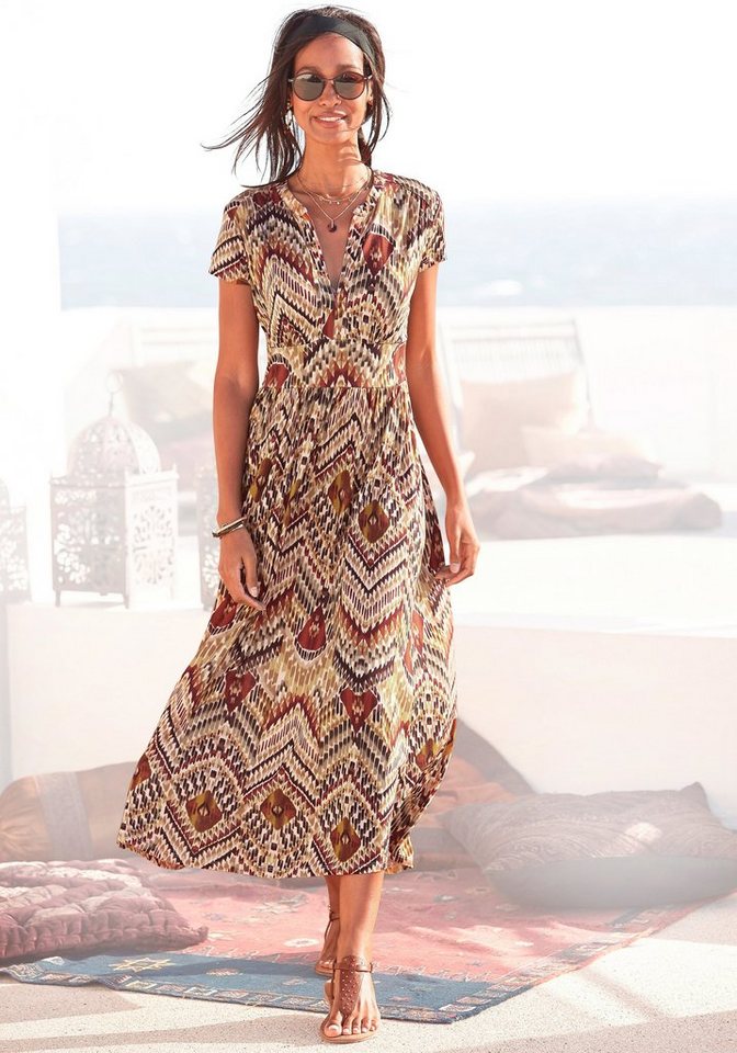 LASCANA Midikleid mit Ethnoprint und Reißverschluss vorne, Sommerkleid, Strandkleid von LASCANA