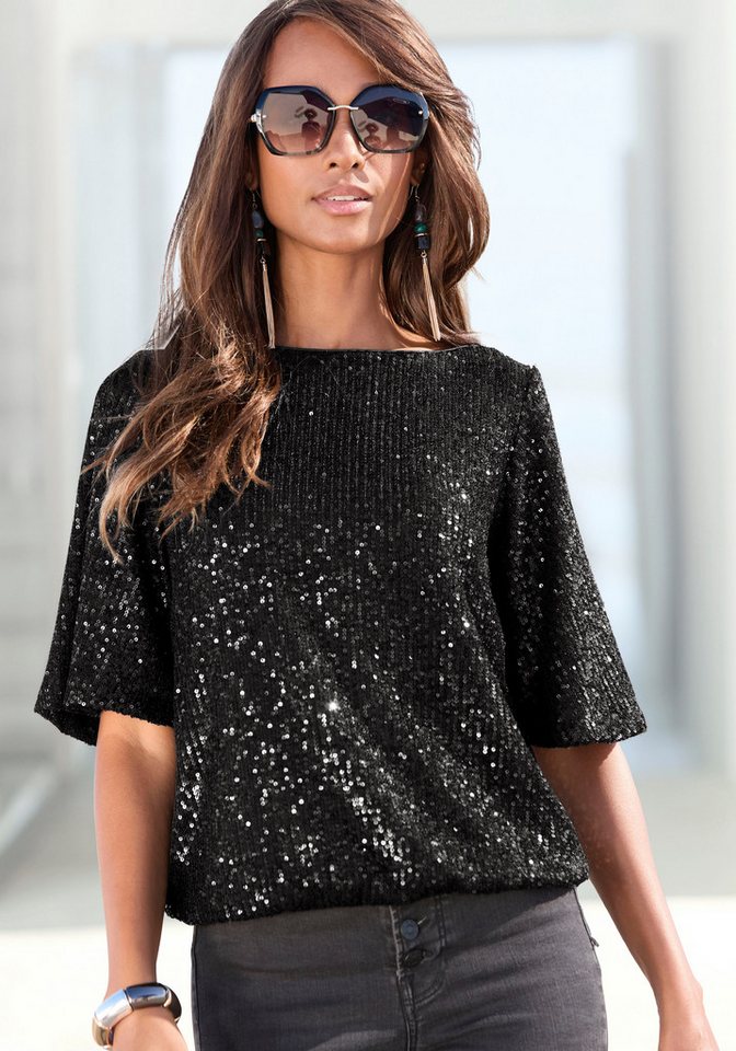 LASCANA Paillettenshirt mit weiten Ärmeln, festliches Glitzershirt, Partyshirt LASCANA Paillettenshirt mit weiten Ärmeln, festliches Glitzershirt, Partyshirt von LASCANA