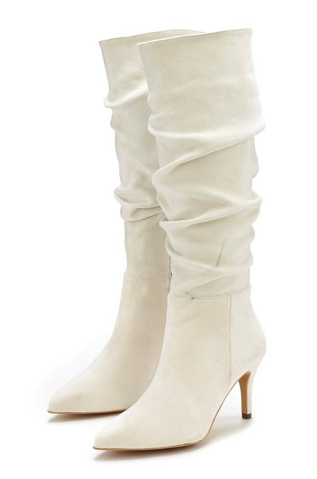 LASCANA Reißverschlussstiefel mit modischer Raffung, Langschaft, High-Heel Stiefelette,Slouchy Boots von LASCANA
