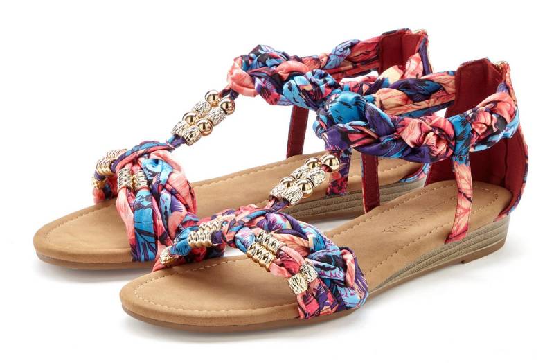 LASCANA Sommerschuh, Pantolette, offener Schuh, Sandalette, Sandale mit raffinierten Riemchen und Verzierung VEGAN von LASCANA