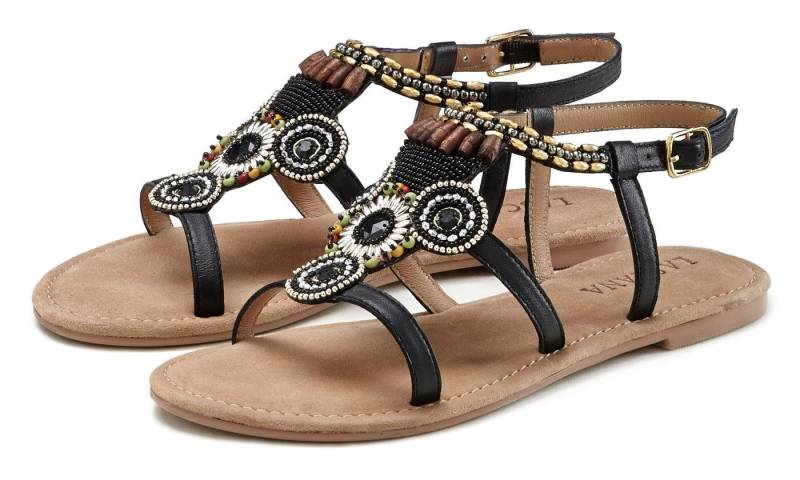 LASCANA Sommerschuh Sandale Sandalette, Sommerschuh aus Leder mit Steinchen in Glitzer-Optik von LASCANA