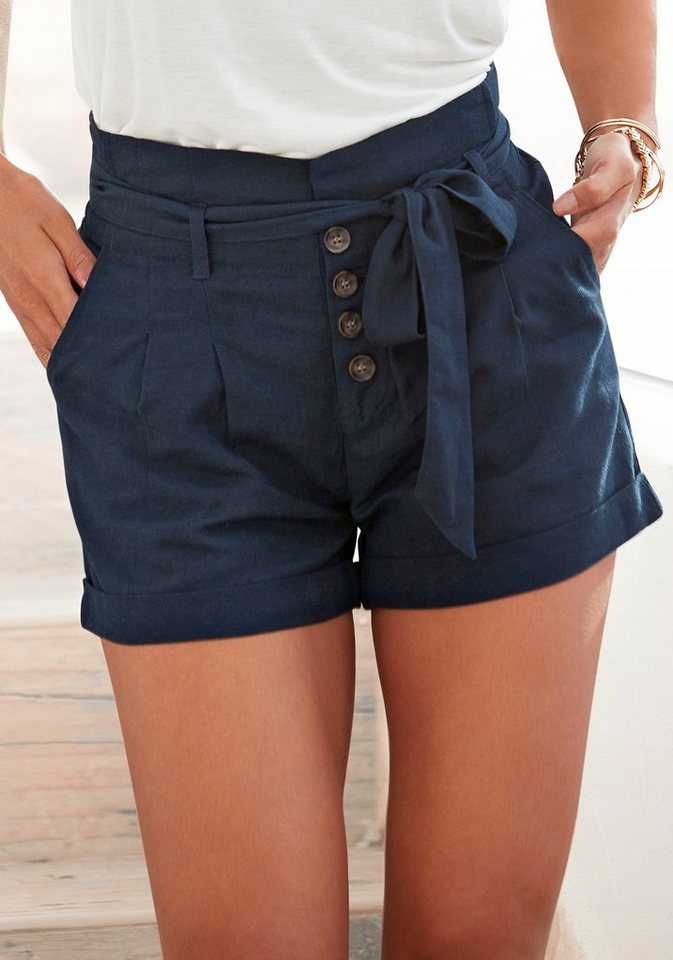 LASCANA Shorts (mit Bindegürtel) und Knopfleiste, kurze Hose, Leinenhose, Sommerhose von LASCANA