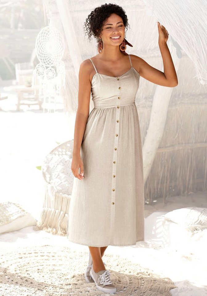 LASCANA Sommerkleid aus Leinenmix mit Zierknopfleiste, Midikleid, Strandkleid von LASCANA