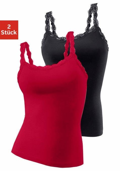 LASCANA Unterhemd (2er-Pack) aus elastischer Baumwolle mit zarter Spitze, Spaghettiträger-Top von LASCANA