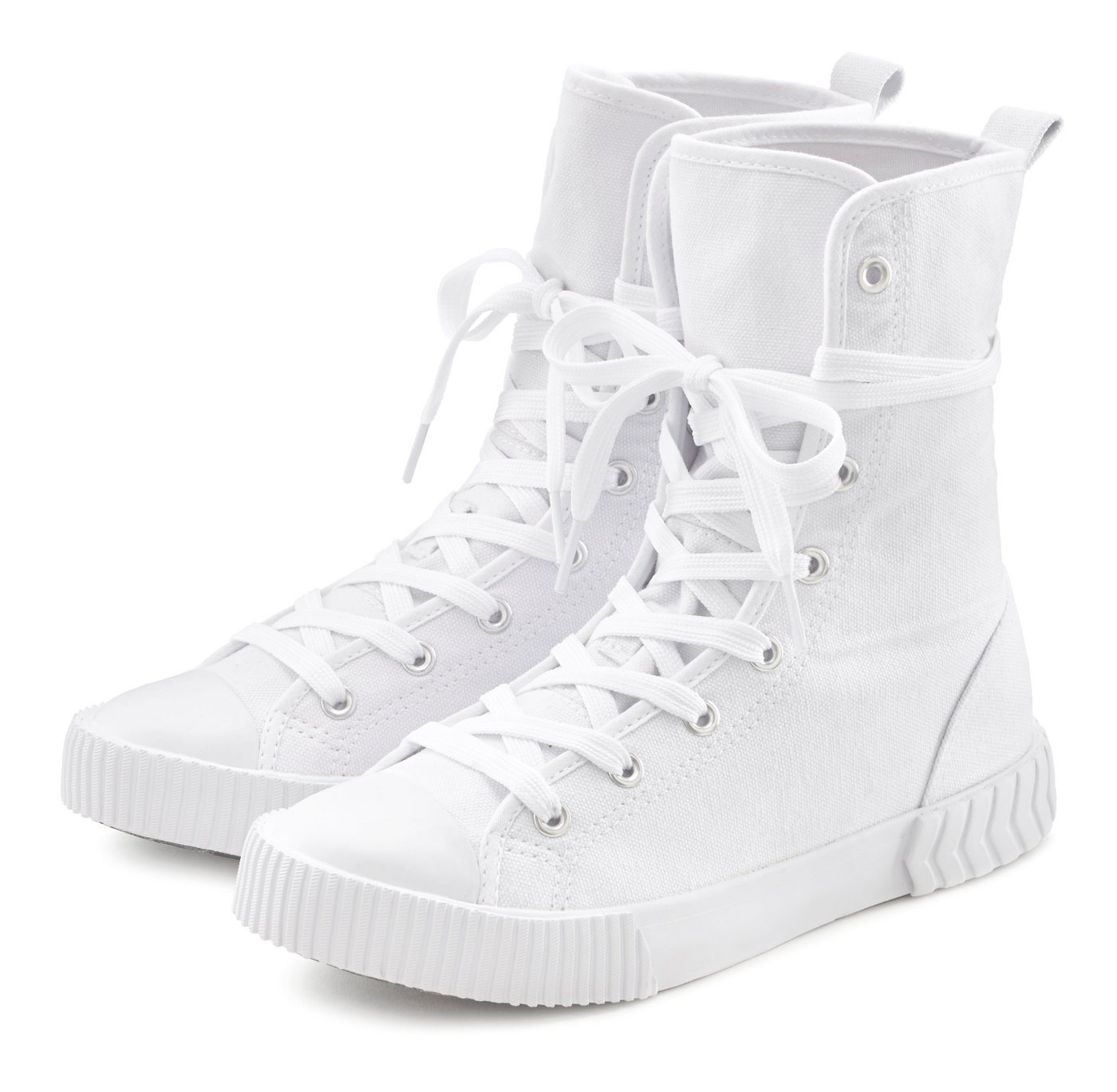 LASCANA Stiefelette im Combat Look, High Top Sneaker, Schnürschuh, Textil-Boots von LASCANA