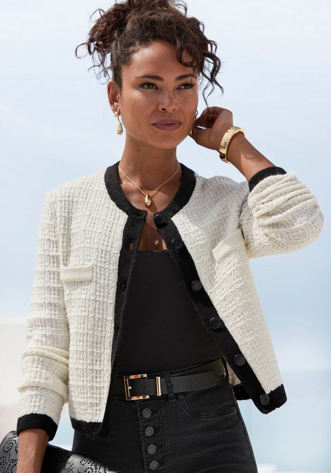 LASCANA Strickjacke mit dezentem Lurexgarn, Kontrastbündchen, casual-chic, elegant LASCANA Strickjacke mit dezentem Lurexgarn, Kontrastbündchen, casual-chic, elegant von LASCANA