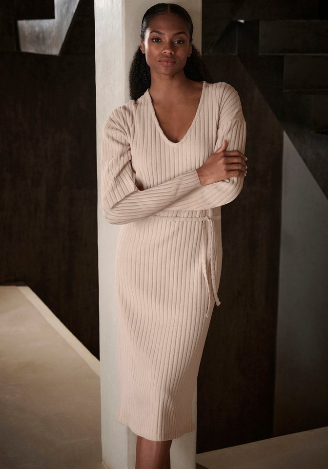 LASCANA Strickkleid Lounge-/ Rippkleid mit weiten Ärmeln und Taillenband, Loungewear von LASCANA