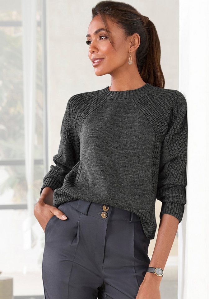 LASCANA Strickpullover mit Grobstrick-Details, Damen Pullover mit Rundhals von LASCANA