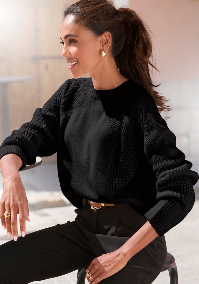 LASCANA Strickpullover mit Grobstrick-Details, Damen Pullover mit Rundhals von LASCANA