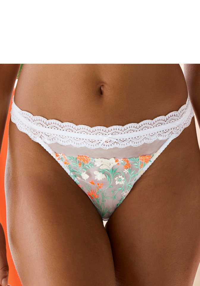 LASCANA String mit zarter Blumenstickerei und elastischem Spitzenband von LASCANA