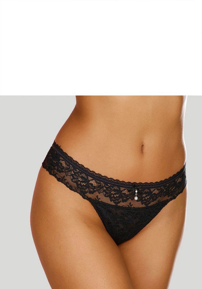 LASCANA String rundum aus zarter Jacquardspitze mit edlem Schmuckaccessoire von LASCANA