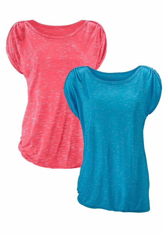 LASCANA Kurzarmshirt mit Schulterraffung (2er-Pack) aus weicher Viskose-Qualität von LASCANA