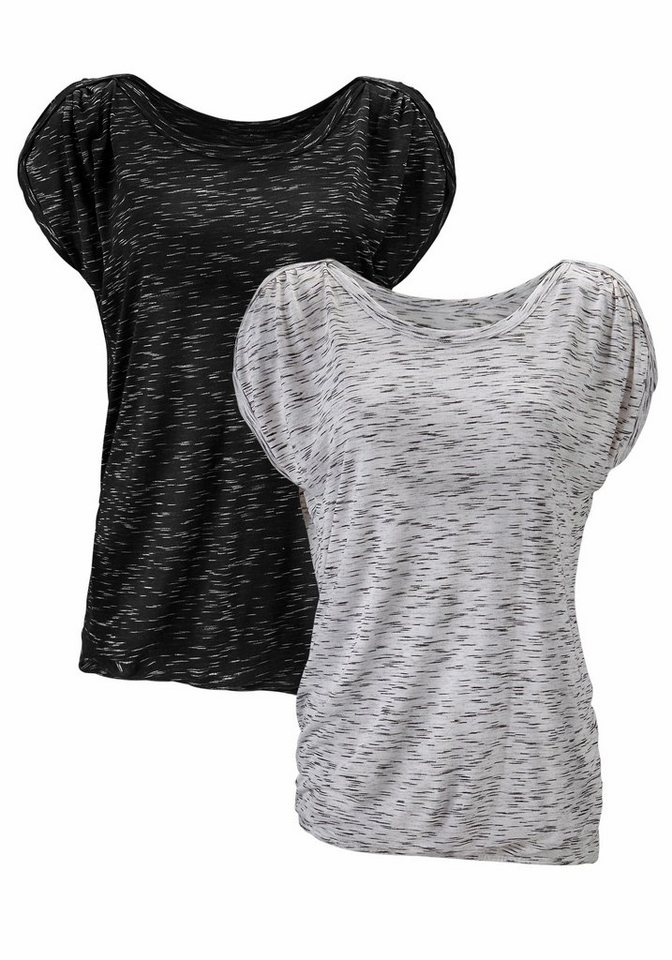 LASCANA Kurzarmshirt mit Schulterraffung (2er-Pack) aus weicher Viskose-Qualität von LASCANA