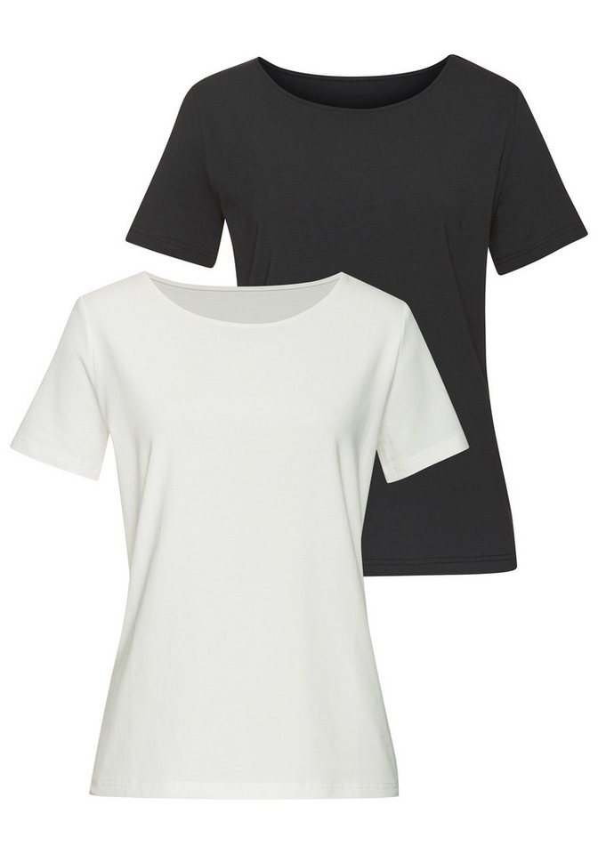 LASCANA T-Shirt mit Rundhals-Ausschnitt (2er-Pack) aus elastischer Baumwoll-Modal-Qualität von LASCANA