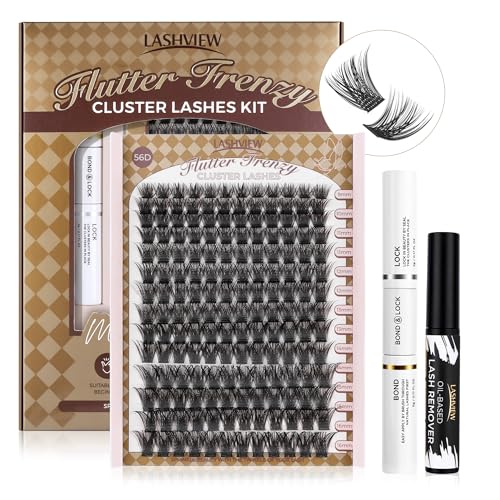 LASHVIEW 56D DIY Wimpernverlängerung Set, Cluster Wimpernverlängerung Set, Einzelne Wimpern Set, Cluster Wimpern Mit Lash Bond and Seal, Wimpernkleber Entferner Und Wimpern Applikator von LASHVIEW