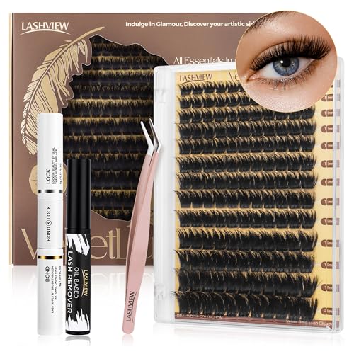 LASHVIEW DIY Eyelash Extension Kit, Fluffy Lash Extension Kit D Curl 9-18mm mix Clusters with Bond&Seal, Remover and Applicator DIY Lash Extensions for Easy at Home Application Style NM04 von LASHVIEW