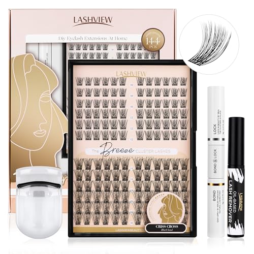 LASHVIEW DIY Lash Extension Kit, Lash Cluster mit Lash Bond und Dichtung, Mascara Pinsel Cluster Lash Kleber Entferner und Lash Applicator für DIY Wimpern Extensions (Style-Volume-D) von LASHVIEW