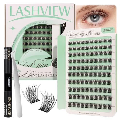 LASHVIEW DIY Wimpernverlängerung Kit, Super Soft Cluster Wimpernverlängerung mit Wimpernkleber und Entferner, Wimpernapplikator für DIY Wimpernverlängerung (CE103) von LASHVIEW