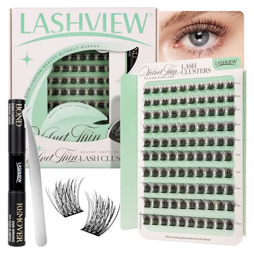 LASHVIEW DIY Wimpernverlängerung Kit, Super Soft Cluster Wimpernverlängerung mit Wimpernkleber und Entferner, Wimpernapplikator für DIY Wimpernverlängerung (CE103) von LASHVIEW