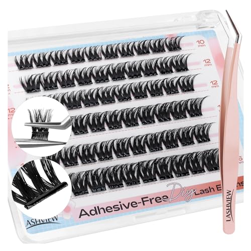 LASHVIEW Selbstklebende Wimpern, D Curl Press On Wimpern Set Vorgeklebte Wimpern Mit Applikator, Kein Kleber Kein Entferner Benötigt DIY Wimpernverlängerung Set 10-16mm (N10 60Pcs) von LASHVIEW