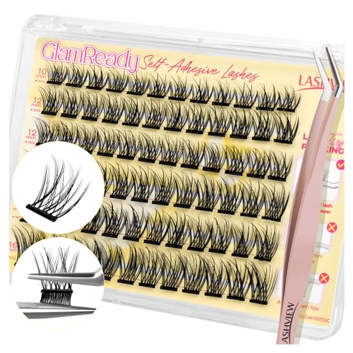 LASHVIEW Selbstklebende Wimpern, D Curl Press On Wimpern Set Vorgeklebte Wimpern Mit Applikator, Kein Kleber Kein Entferner Benötigt DIY Wimpernverlängerung Set 10-16mm 60pcs (A10) von LASHVIEW