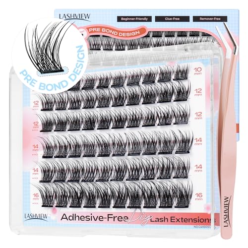 LASHVIEW Selbstklebende Wimpern, D Curl Press On Wimpern Set Vorgeklebte Wimpern Mit Applikator, Kein Kleber Kein Entferner Benötigt DIY Wimpernverlängerung Set 10-16mm (N01 60Pcs) von LASHVIEW