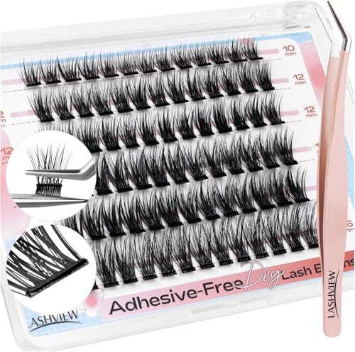LASHVIEW Self Adhesive Eyelashes, D Curl Press On Lash Clusters Kit Pre Glued Eyelash Clusters with Applicator,No Glue No Remover Needed DIY Lash Extension Kit 10-16mm (N06-N 78Pcs) von LASHVIEW