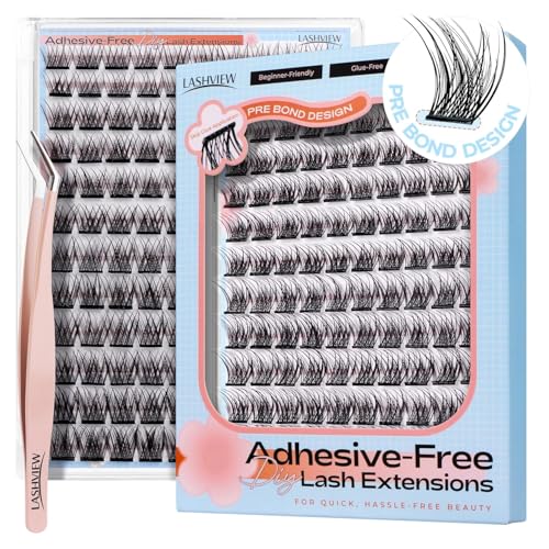 LASHVIEW Self Adhesive Eyelashes Kit 10-16mm Press On Lashes Pre Glued Eyelash Clusters Self Stick Cluster Lashes No Glue No Remover Needed DIY Lash Extension Kit for Beginners (AC01-N) von LASHVIEW