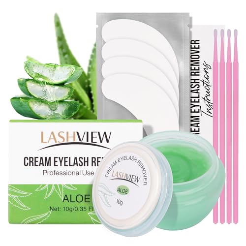 LASHVIEW Wimpernextensions-Entfernungscreme Sanfte Aloe-Formel, Wimper-Entferner-Set mit Augenpads & Watte stäbchen (10g) von LASHVIEW