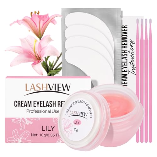 LASHVIEW Wimpernextensions-Entfernungscreme Sanfte Lilien-Formel, Wimper-Entferner-Set mit Augenpads & Watte stäbchen (10g) von LASHVIEW