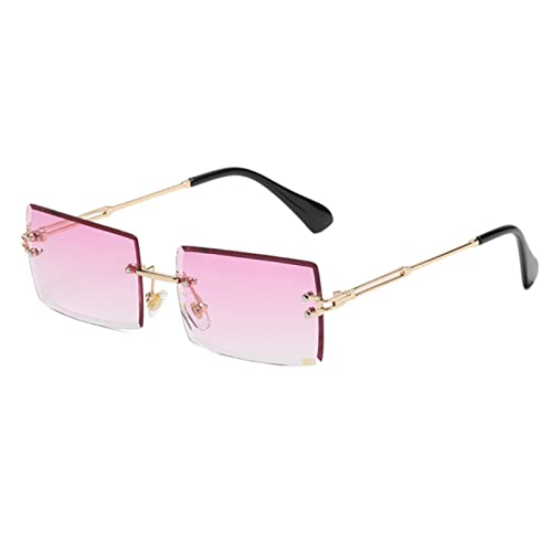 LASPOR Rechteckige Retro-Sonnenbrille, rahmenlos, für Damen und Herren, goldfarbene Metallgläser, quadratische Vintage-Brille, Farbverlauf, Violett, Einheitsgröße LASPOR Rechteckige Retro-Sonnenbrille, rahmenlos, für Damen und Herren, goldfarbene Metallgläser, quadratische Vintage-Brille, Farbverlauf, Violett, Einheitsgröße von LASPOR