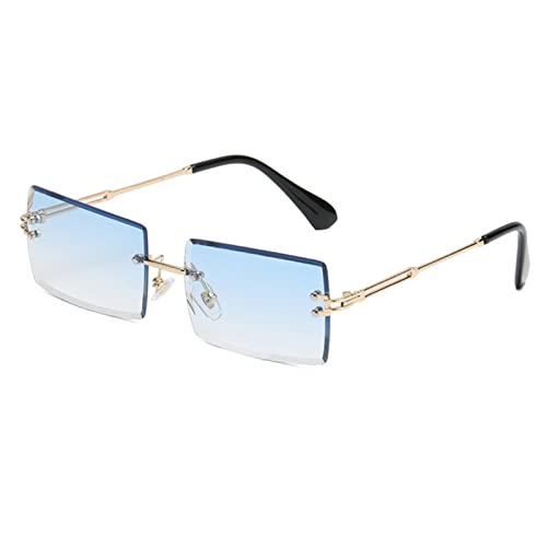 LASPOR Retro randlose rechteckige Sonnenbrille für Damen und Herren, getönte Gläser, goldfarbenes Metall, rahmenlos, Vintage, quadratische Brille, blau/goldfarben, One Size LASPOR Retro randlose rechteckige Sonnenbrille für Damen und Herren, getönte Gläser, goldfarbenes Metall, rahmenlos, Vintage, quadratische Brille, blau/goldfarben, One Size von LASPOR