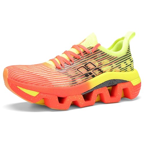 Stützende Unisex-Laufschuhe – atmungsaktive Turnschuhe, Jogging-Sneaker, leicht, rutschfest, Workout-Sneaker, Orange/Abendrot im Zickzackmuster (Sunset Chevron), 6 Women/4.5 Men von LASTING PINNIP