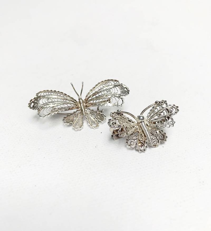 Vintage 925 Sterling Silber Filigran Emaille Schmetterlings Broschen/Echtsilber Schmetterling Brosche von LASTWALLFLOWER