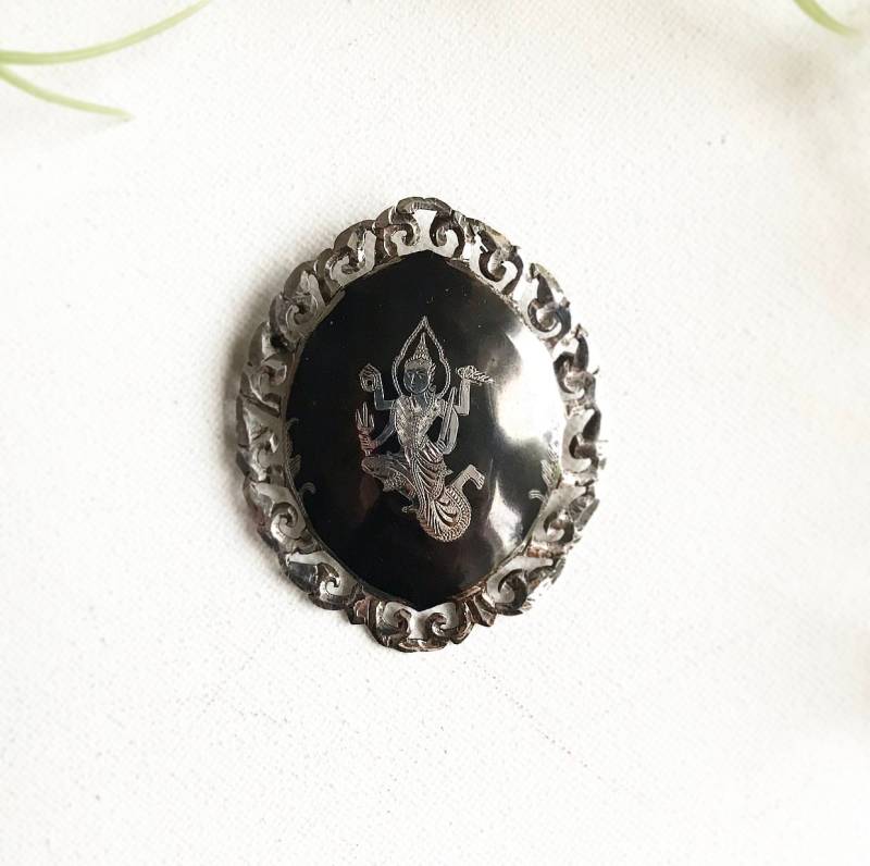 Vintage 925 Sterling Silber Siam Toledo Brosche/Mit Gottheit Göttin Shiva Emaille von LASTWALLFLOWER